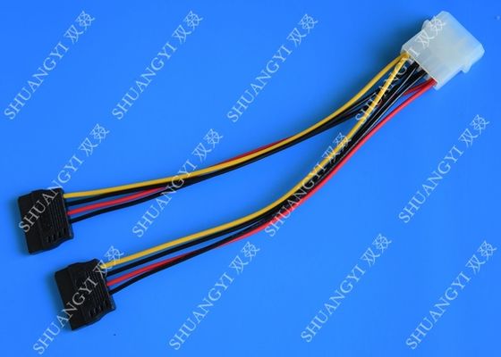 Chiny 4P Molex To Dual SATA Flat Wire Harness And Cable Assembly Black Red Yellow With Y Cable Adapter dostawca